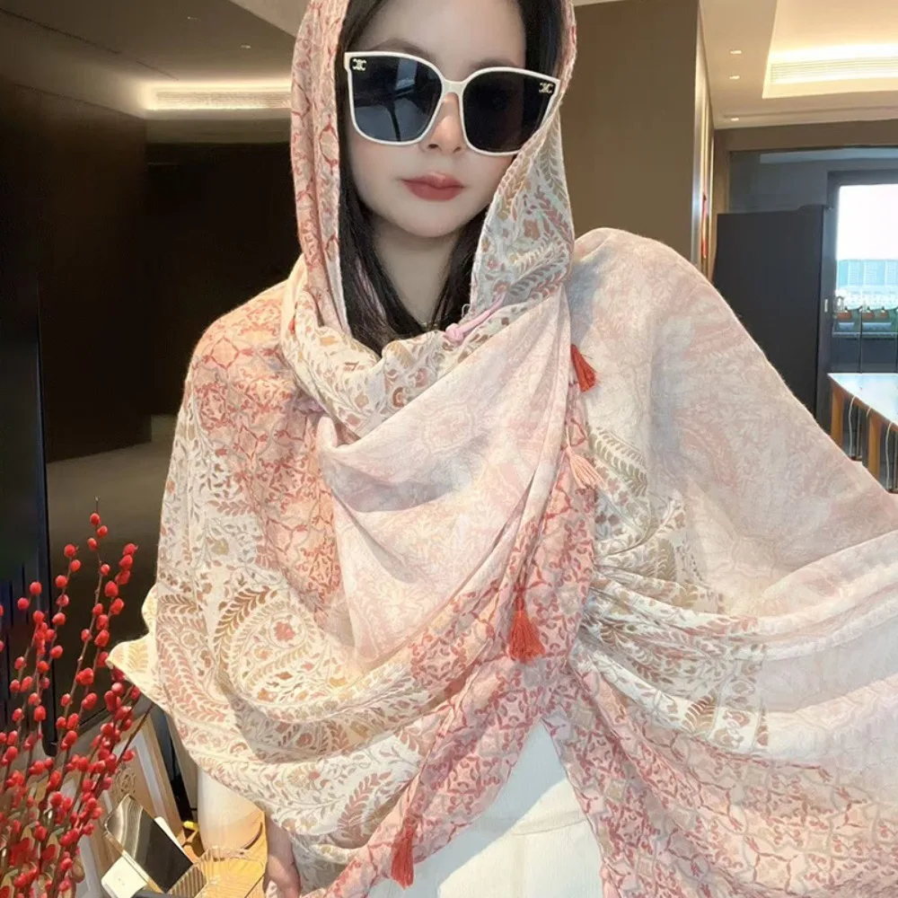 

Handmade buckle beach shawl, ethnic style sun protection thin, travel vacation photo shawl