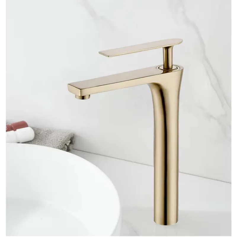 

Sleek & Stylish Single-Handle Brushed Gold Basin Faucet Made of Brass with Ceramic Valve Core for Contemporary Bathrooms