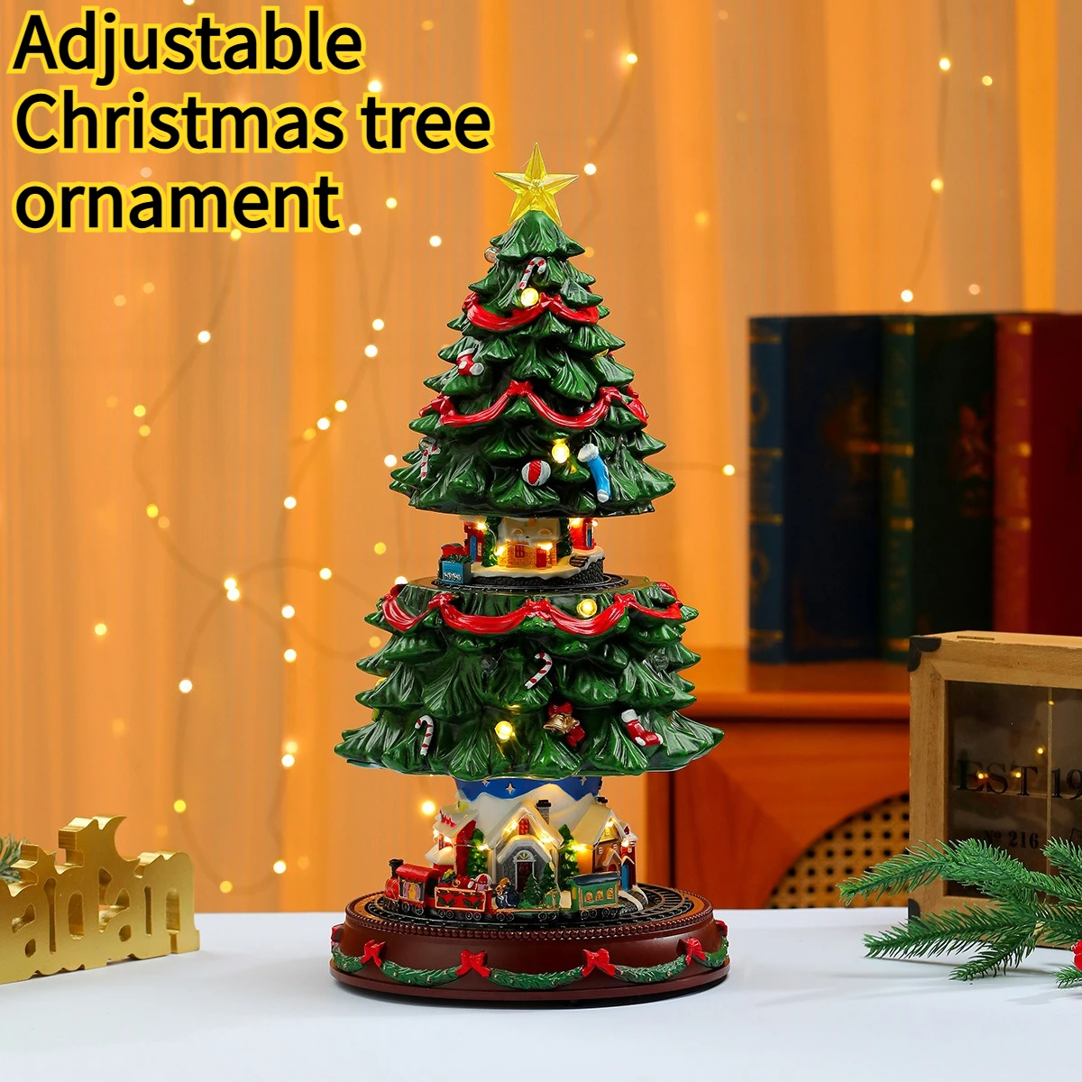 New Automatic Lifting Luminous Music Resin Christmas Tree Ornament High-end Christmas Decoration Gift