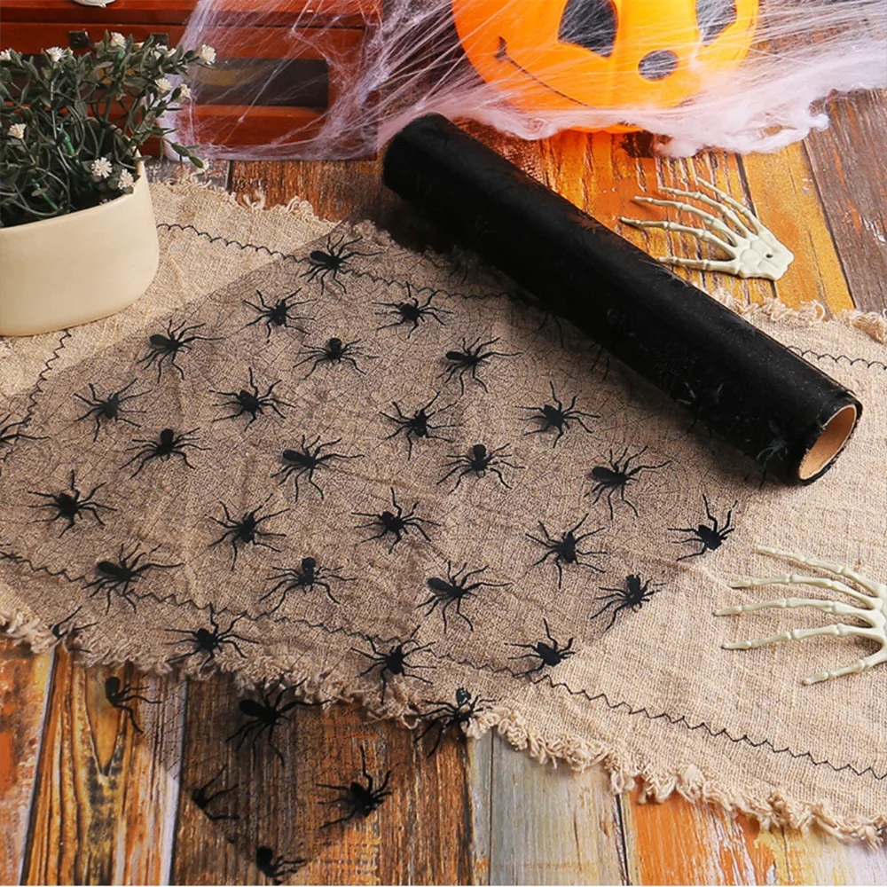 Bat Spider Skeleton Mesh Placemat Ghost Festival Party Table Runner Table Cloth Table Cover Mesh Roll For Diy Halloween Decor