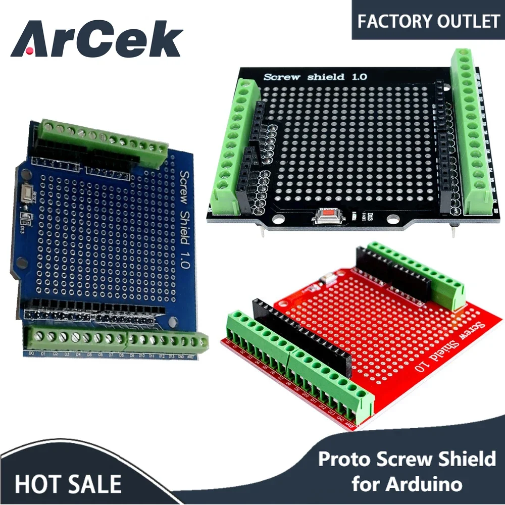 

Proto Screw Shield for Arduino Open Source Reset Button D13 LED NEW for Breadboard 3.81 Terminal Double-sided PCB SMT Solder DIY