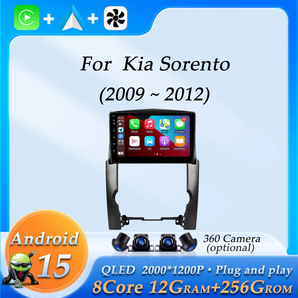 CarPlay اللاسلكي لـ KlA Sorento 2009 - 2012 راديو السيارة والفيديو والصوت مشغل وسائط متعددة الملاحة نظام تحديد المواقع DSP ستيريو سبليت شاشة BT #1