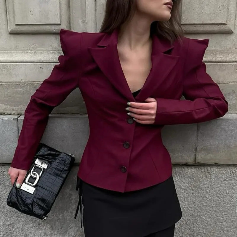 Autumn Cross-border Small Suit Jacket for Women Single Button Cinched Waist Irregular Hem Street Style Casual and Elegant Suit