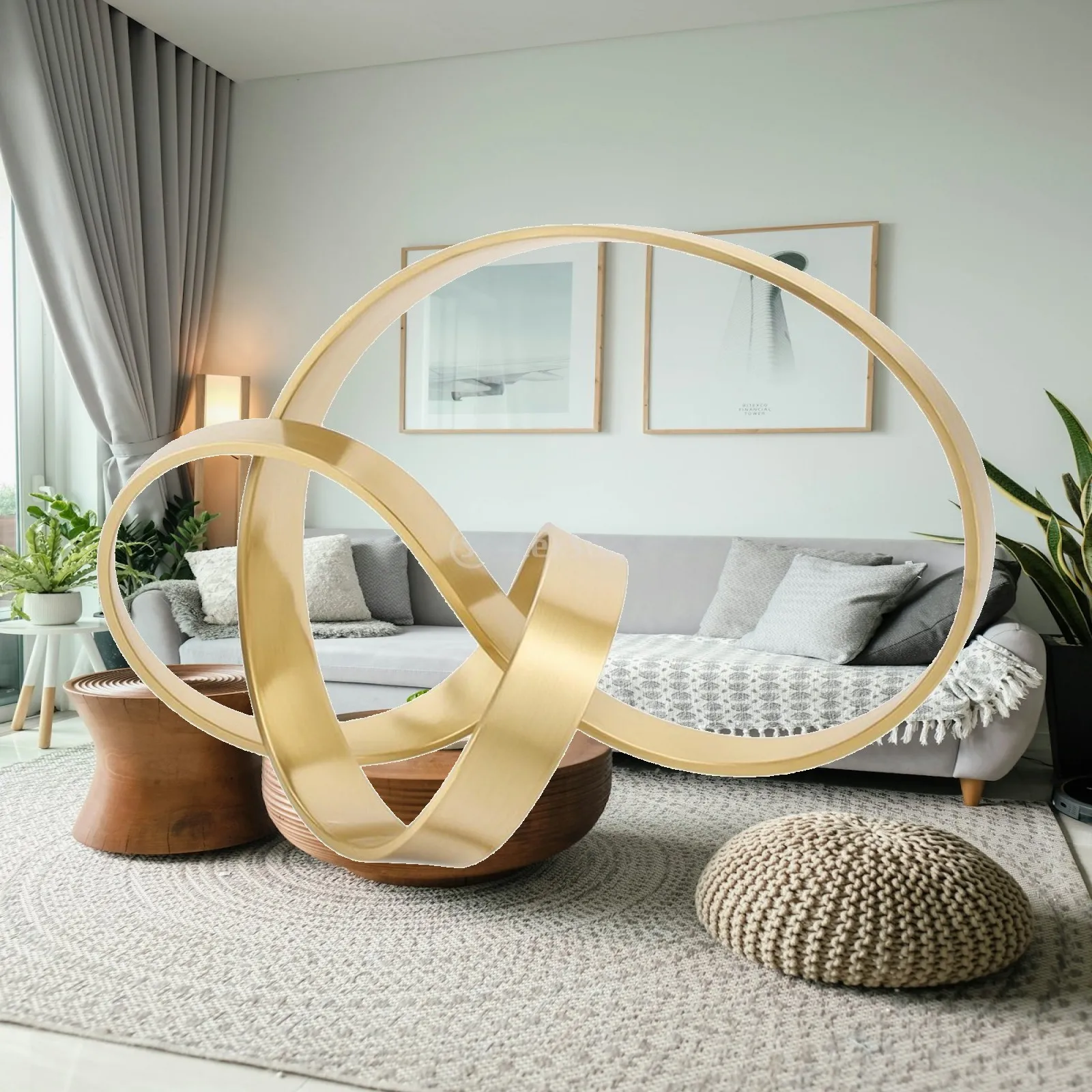 Metal Geometric Decorative Sculpture Minimalist Gold Brushed Metal Accent Piece Home Decor Statue Angular