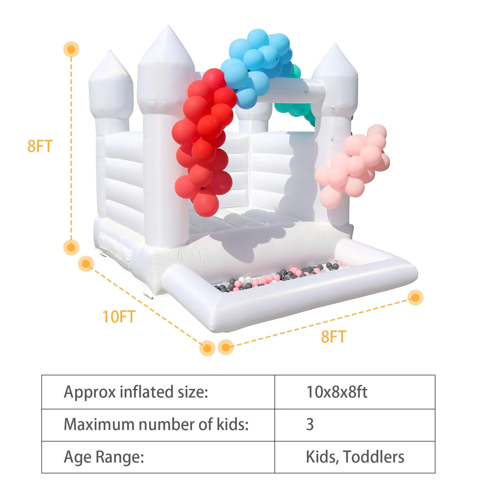 10X8FT Inflatable White Bounce House Castle with Ball Pit&Air Blower, White Jumper Bouncy Castle Wedding Decoration Jumping Bed