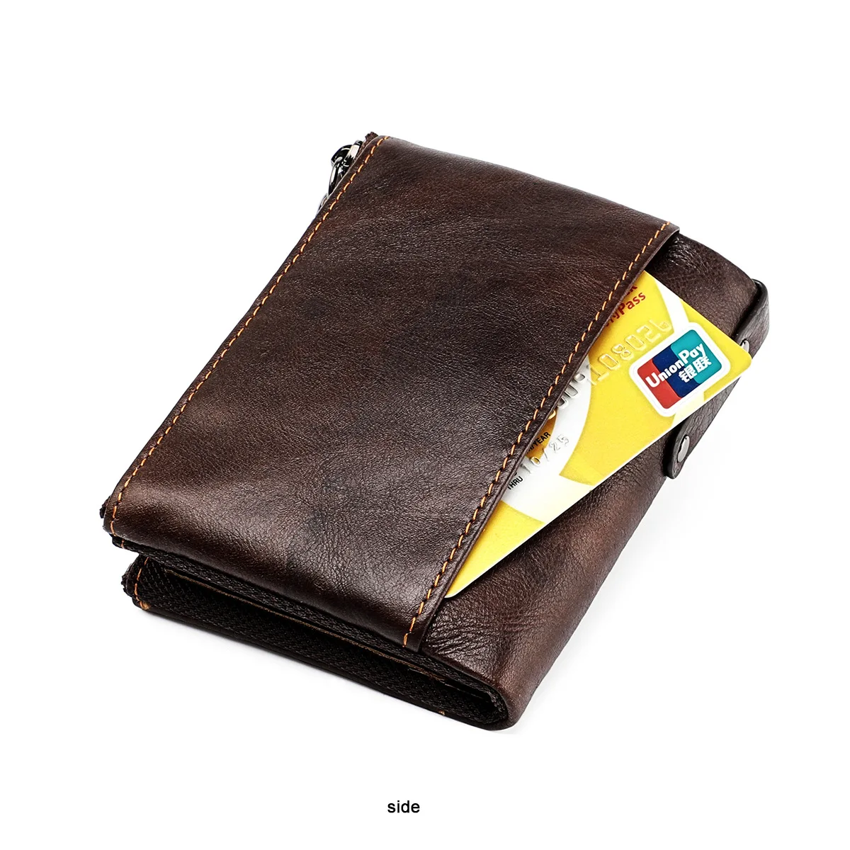 Genuine Leather Short Men RFID Wallets Name Engraving Leather Card Holder Brand Men Retro Coin Pocket Zipper Male Wallet
