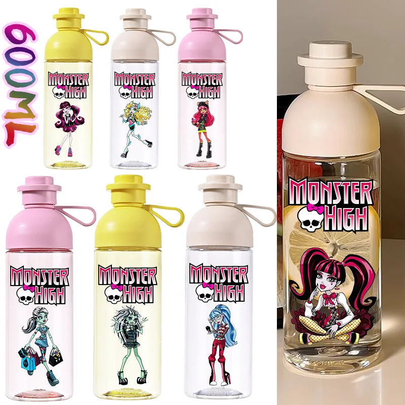 600ml Monster High Anime Dráculaura bebida directa boca taza de agua taza de plástico transparente estudiante anticaída botella de agua regalo