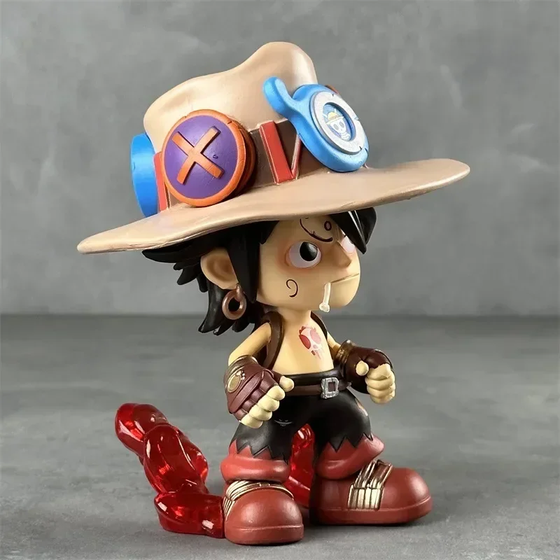 15cm One Piece Q Version Ace Gk Ultrablue Portcas Cowboys Anime Figures Statue Ornaments Collection Model Decorative Toys Gifts