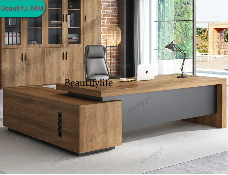 P182 P182 Vintage Richly Office Desk Light Luxury Foreign Durable Office Desk Smooth High Freshly Office Furniture Meja Kantor