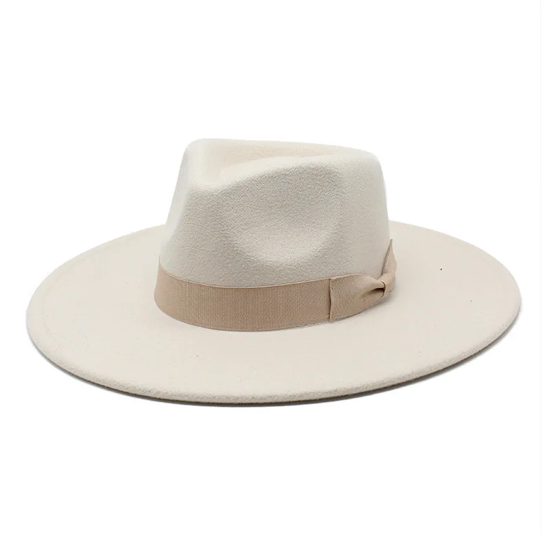 9.5cm brim fedora large wide brim  jazz hat women pure color imitation woolen fedora hat men  fashion Panama hat wedding hat