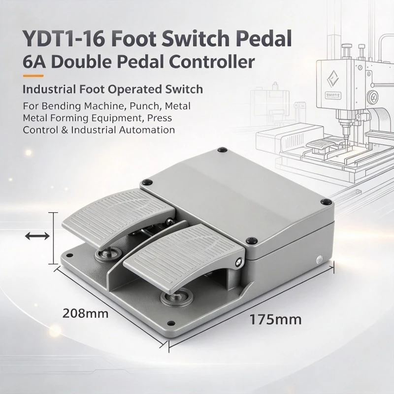 YDT1-16 Foot Switch Pedal, 6A Double Pedal Controller, Foot Operated Switch for Bending Machine, Punch & Metal Forming Equipment