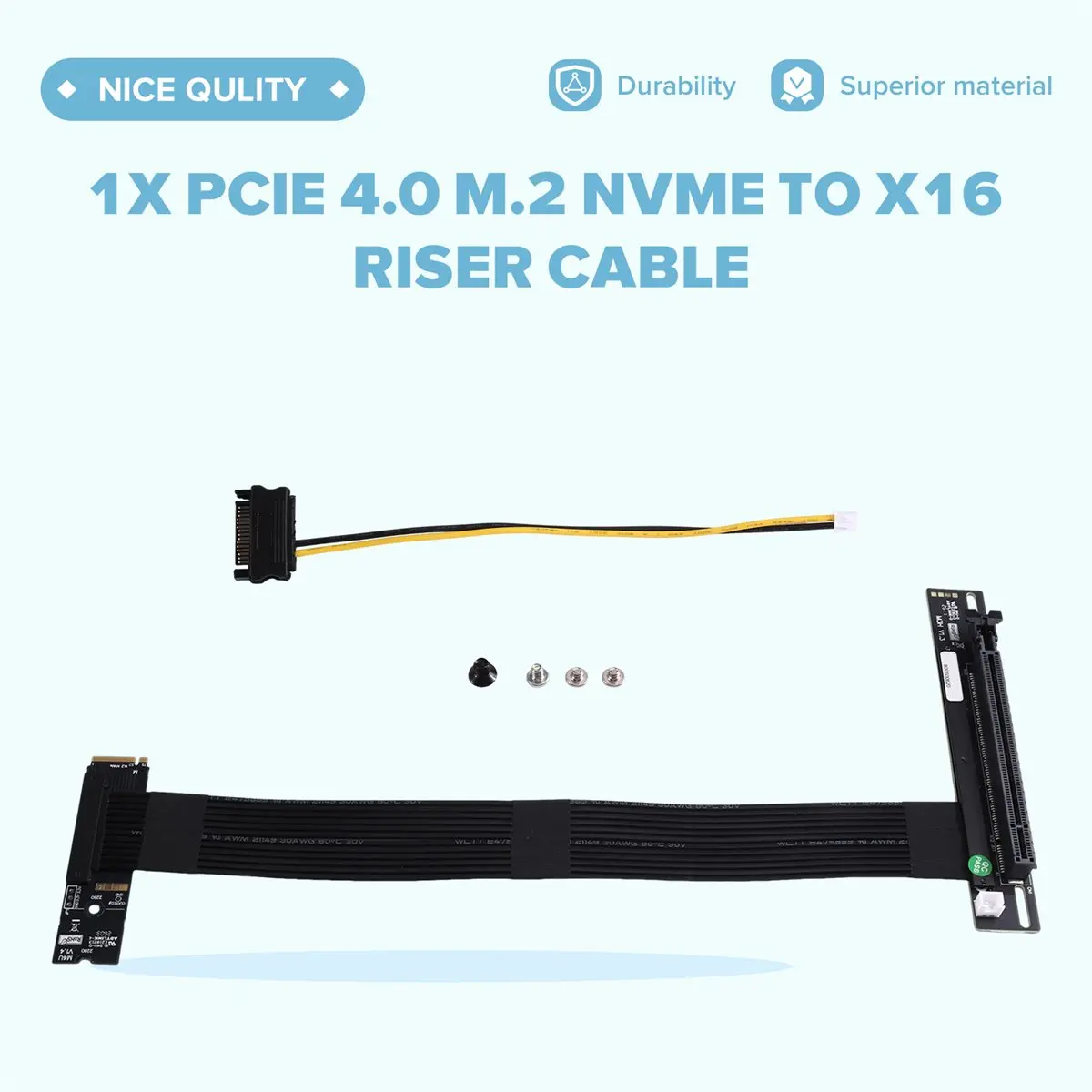 A72U PCIe 4.0 M.2 NVME to X16 Riser Cable 90° Turn Graphics Card Extender for M.2 NVMe Key-M Gen4x4 SSD Extension M43UH