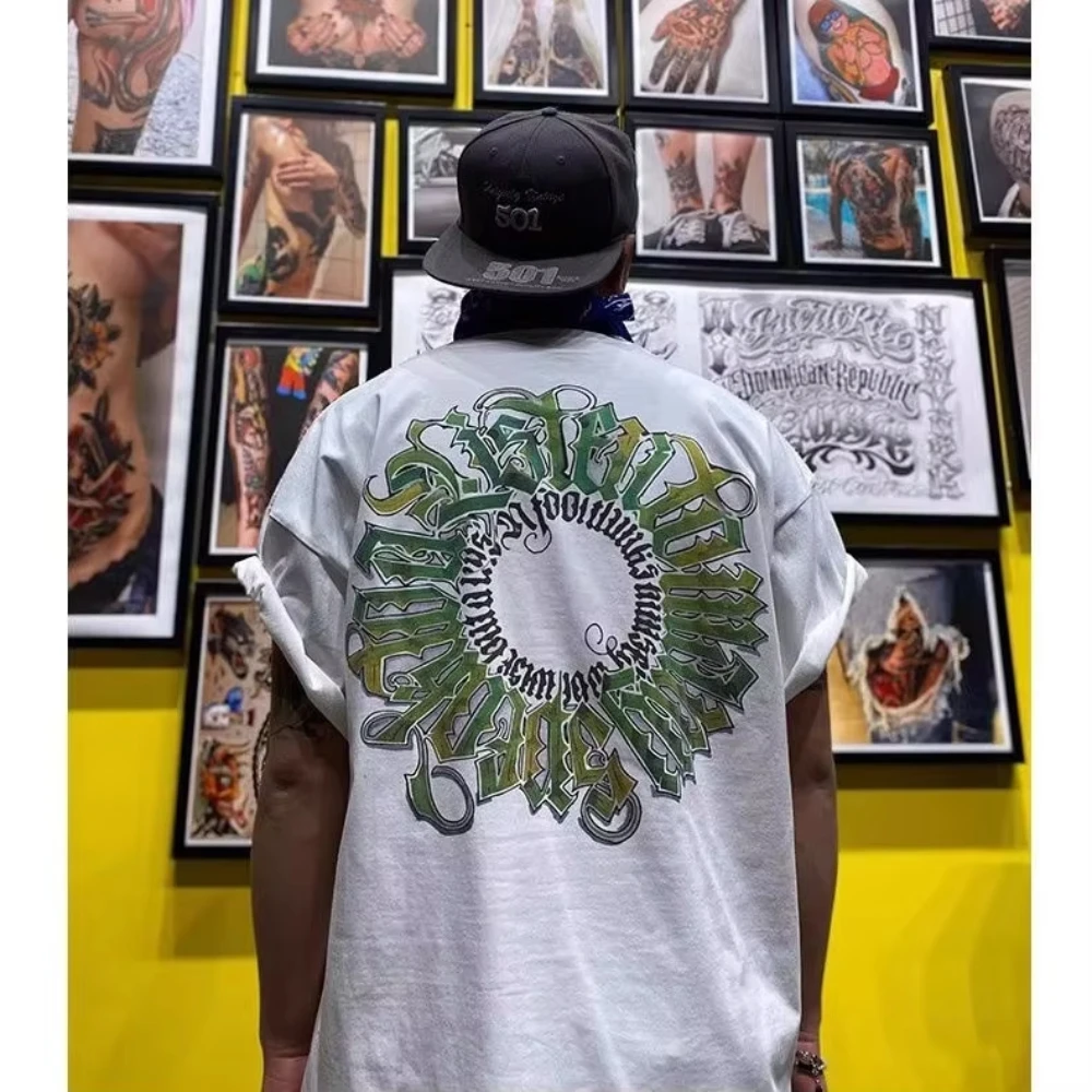 2026 American retro fashion brand printed cotton new style T-shirt, high-quality Korean trendy short-sleeved men's T-shirt