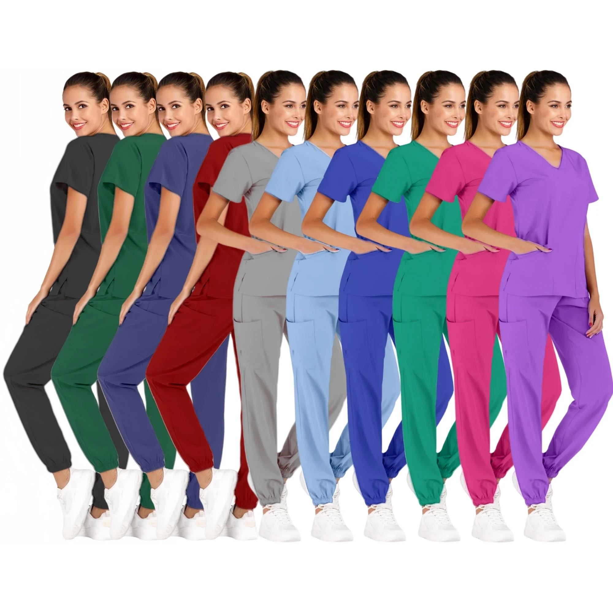 Hot Sale Anti Wrinkle Scrubs Workwear Washable Soft Fabric Nurse Hospital Uniforms Medical Scrubs Top Pants Jogger Scrubs Sets