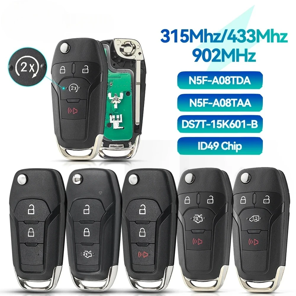 

Автомобильный дистанционный ключ Dandkey для Ford F150-F550 Fusion Explorer N5F-A08TAA ID49Chip 315 433 902 МГц с автоматическим интеллектуальным управлением HU101 Flip Key