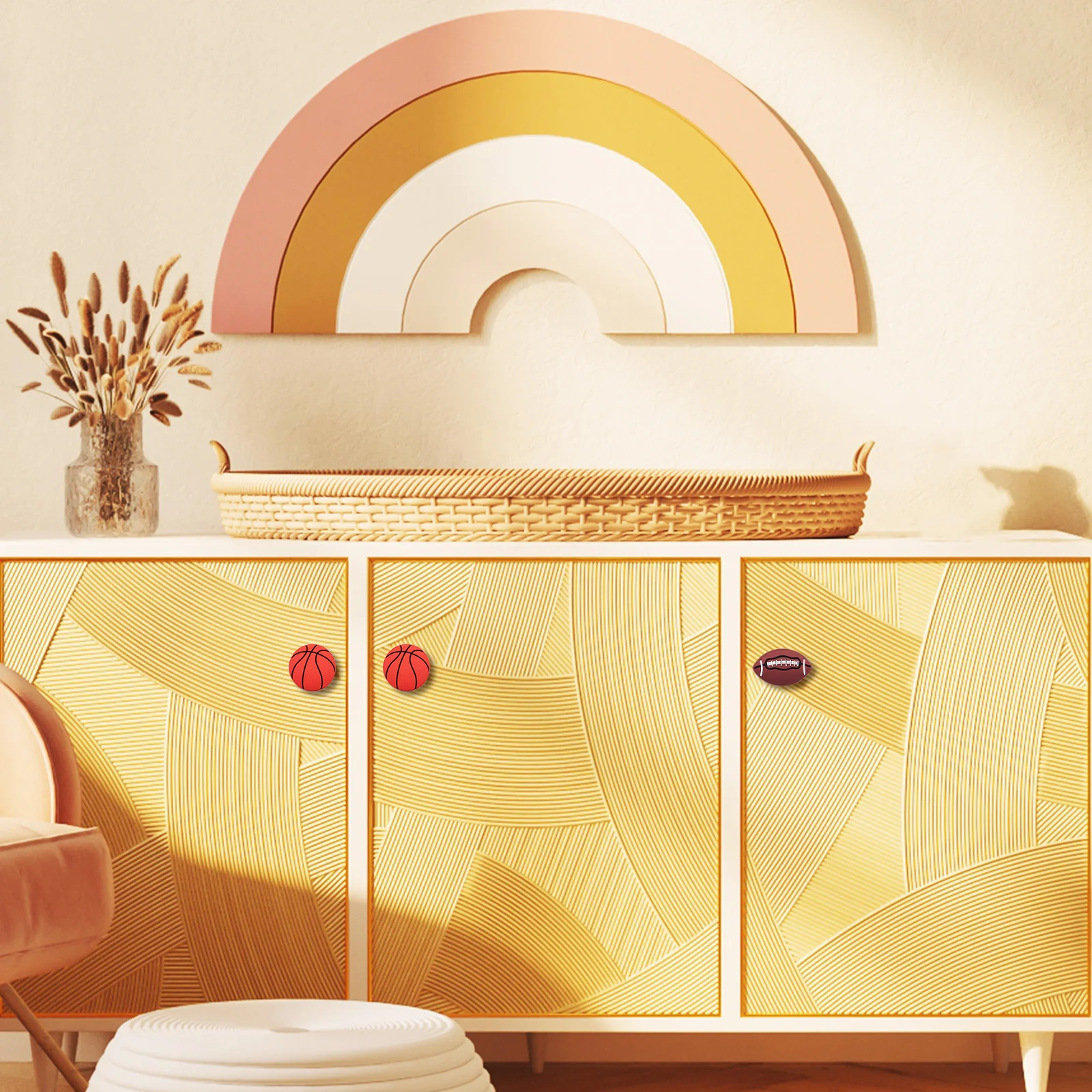 

8 pcs Sports Ball Dresser Knobs Drawer Handles For Cabinet Wardrobe Furniture Decor Football Basketball Soccer Theme Drawer