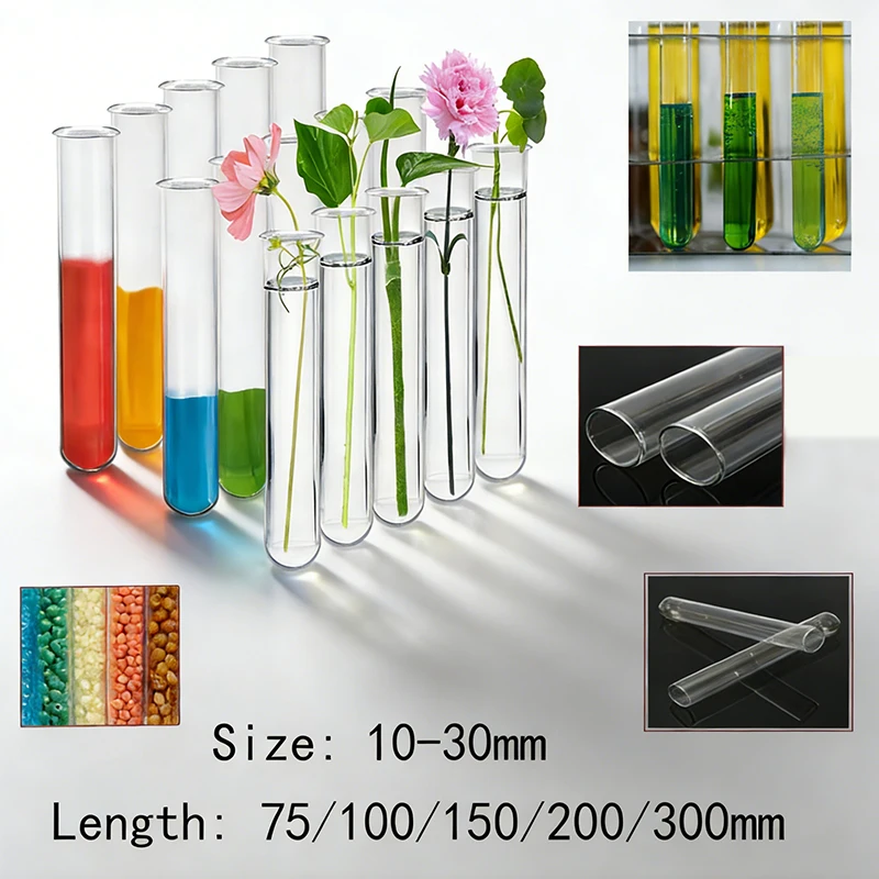 5 Pieces of Glass Transparents Test Tube 75mm-300mm Borosilicate U-Shaped Bottom Laboratory School Education Supplies