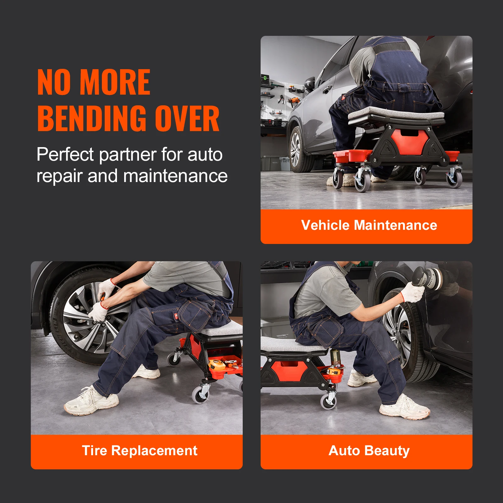 SucceBuy siège mécanique roulant 300 LBS avec roues plateaux à outils tiroir siège de creeper à rouleaux