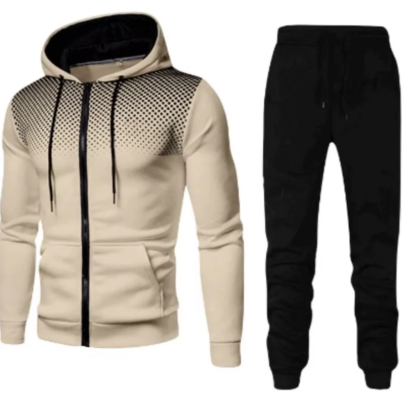 2024 autunno/inverno nuovi pantaloni sportivi in lana tinta unita europei e americani da uomo Casual con cerniera sportiva con cappuccio Set da corsa