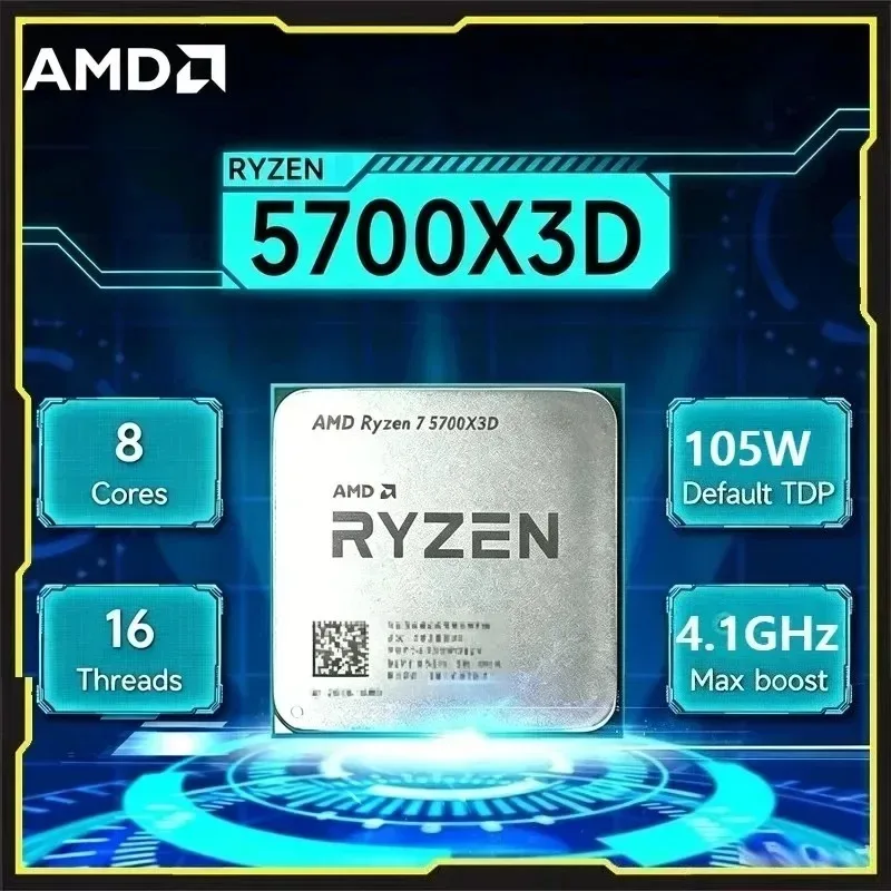 AMD 라이젠 7 5700X3D (X570/B550 칩셋용) 라이젠 5000 시리즈 AM4 DDR4 벌크 CPU 8코어 16스레드 4.1GHz 부스트 3GHz 베이스 105W 썸네일 6