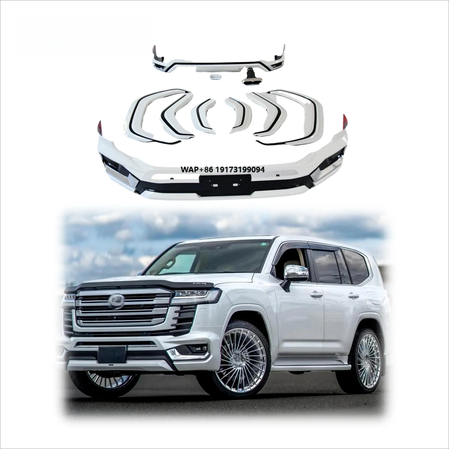 

2021 for Land Cruiser LC300 Bodykit Upgrade M-Style Modelli-sta Front & Rear Lip Bumper PP Black White New Condition