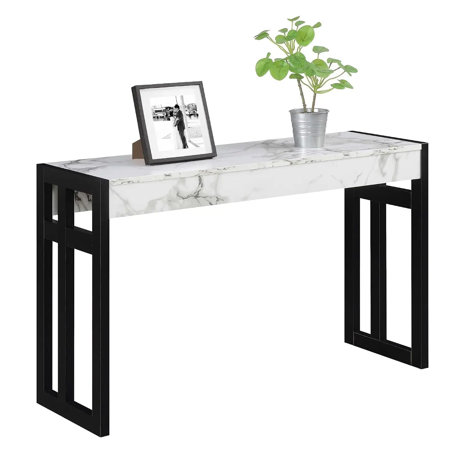 Modern Narrow Console Table with Storage Shelf for Living Room Entryway Hallway Bedroom, 49.5" White Faux Marble, Customized view 4