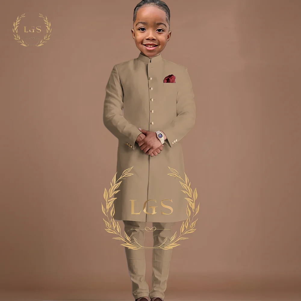 African style boys\' 2-piece suit: stylish stand collar, black wedding tuxedo 2-piece set (blazer and trousers)