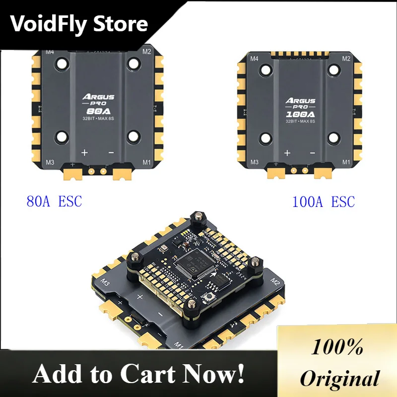 VoidFly 80A 100A ESC For ARGUS-PRO ECO F722 Stack 8S With Heat Dissipating Aluminum Parts 8Bit / 32Bit For Axisflying 15inch FPV