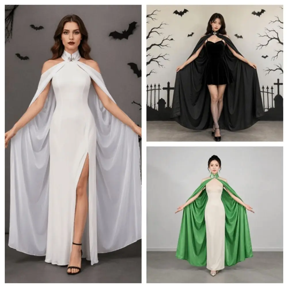 Fashion Chiffon Shawl Cape Solid Color Lightweight Hallowmas Cloak Cosplay Costume Goth Light Coat Robe Carnival