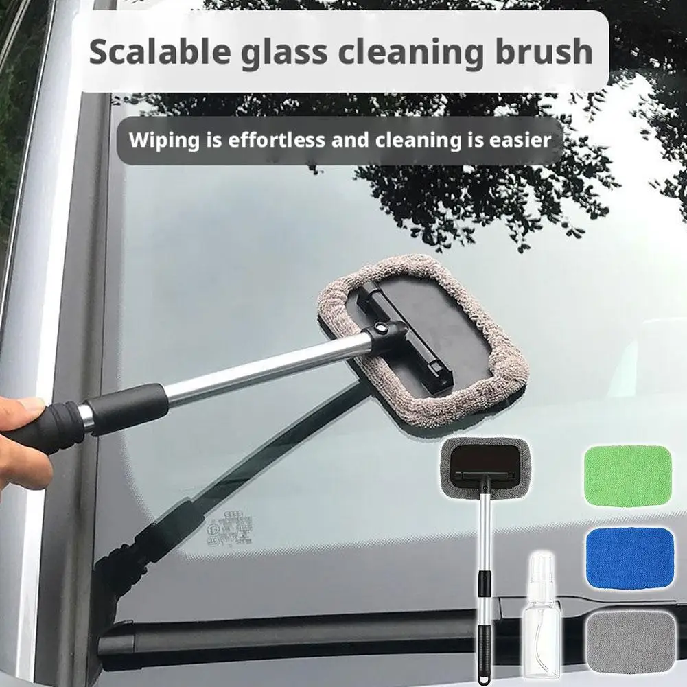1set Telescopic Aluminum Pole Window Brush Car Windshield Wiping Cleaning Brush Defogging Window Wiping Glass Window Clean Tool