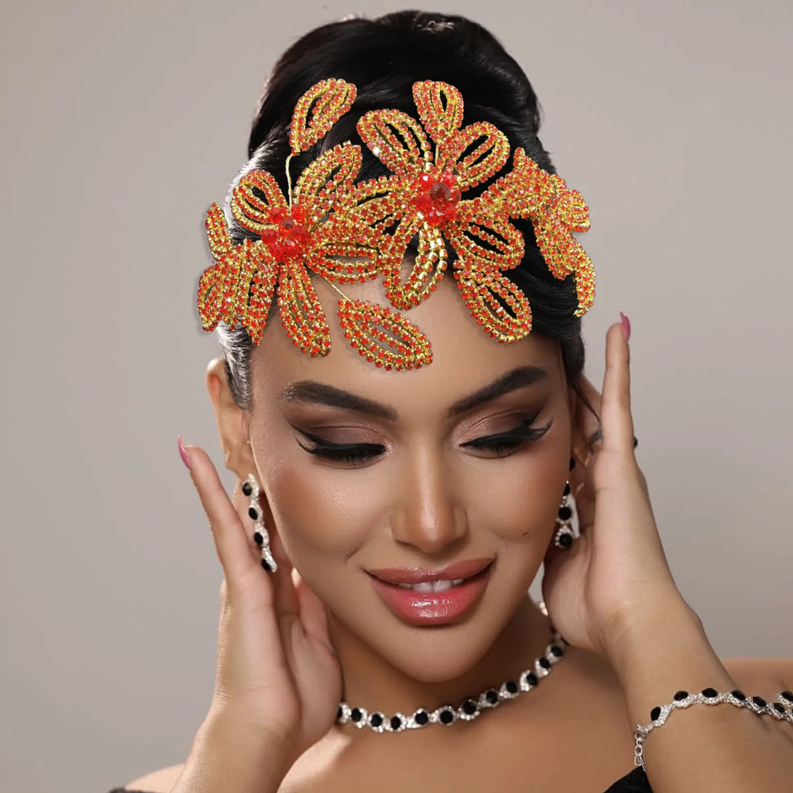 

DZ275 Red Bridal Leaf Shape Accessories Wedding Hair Pieces Bling Rhinestones Women Tiara Crystal Special Events Headwear