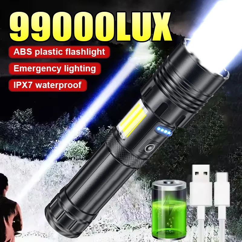 

High Strong Power ABS Portable Rechargeable Led Flashlight Tactical Flash Light Super Bright Torch Lamp LED Spotlights Emergency