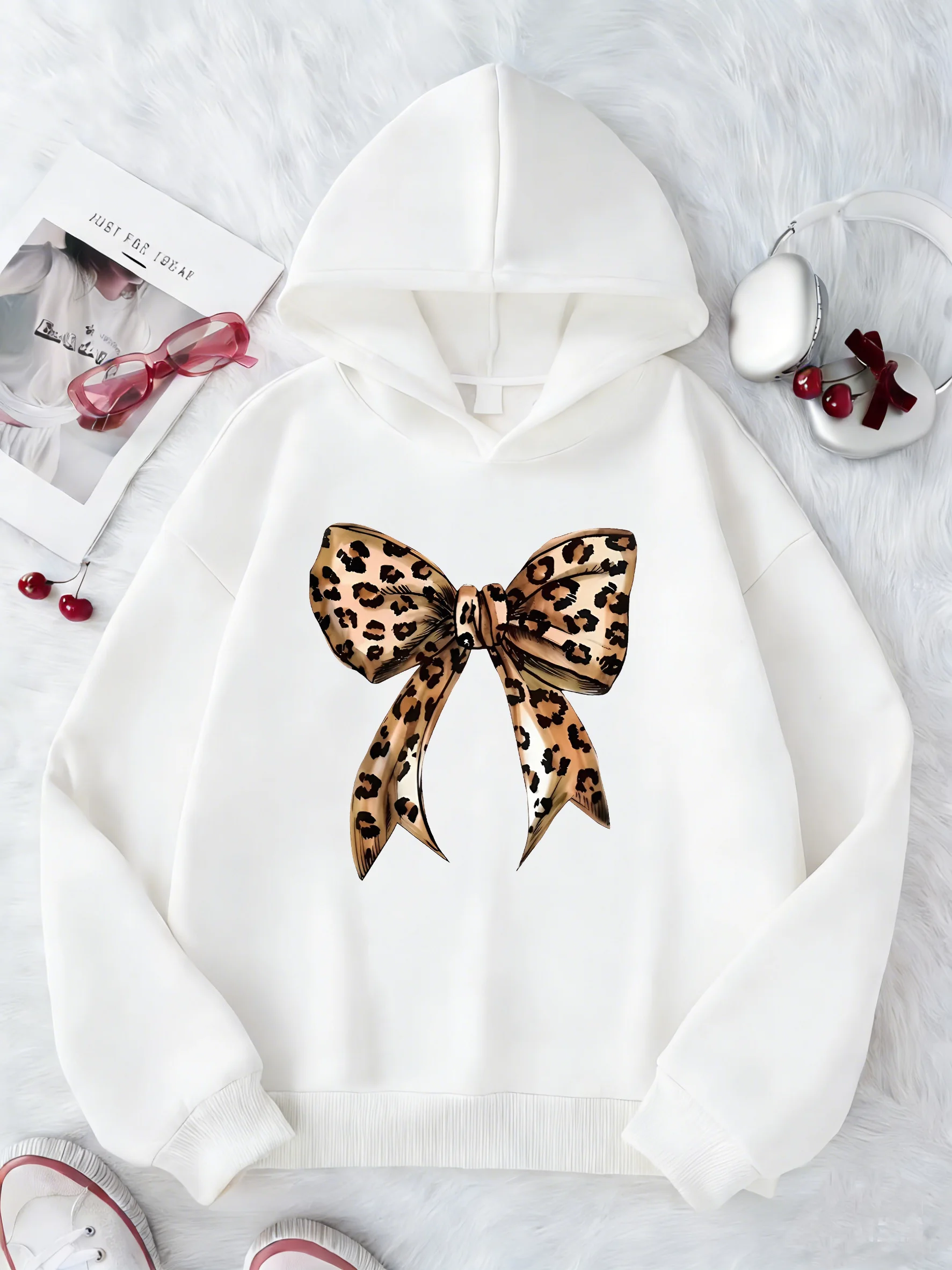Camisetas Vintage con Estampado de Leopardo y Lazo, Sudaderas Retro Y2K para Niñas, Sudadera con Capucha para Niños, Sudaderas Casuales para Niñas, Ropa Y2K