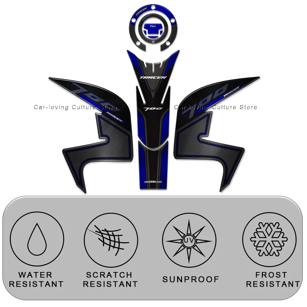 防水オートバイタンクステッカー,防水保護ステッカーキット,3Dエポキシ樹脂,ヤマハ700tracer700,2016, 2019