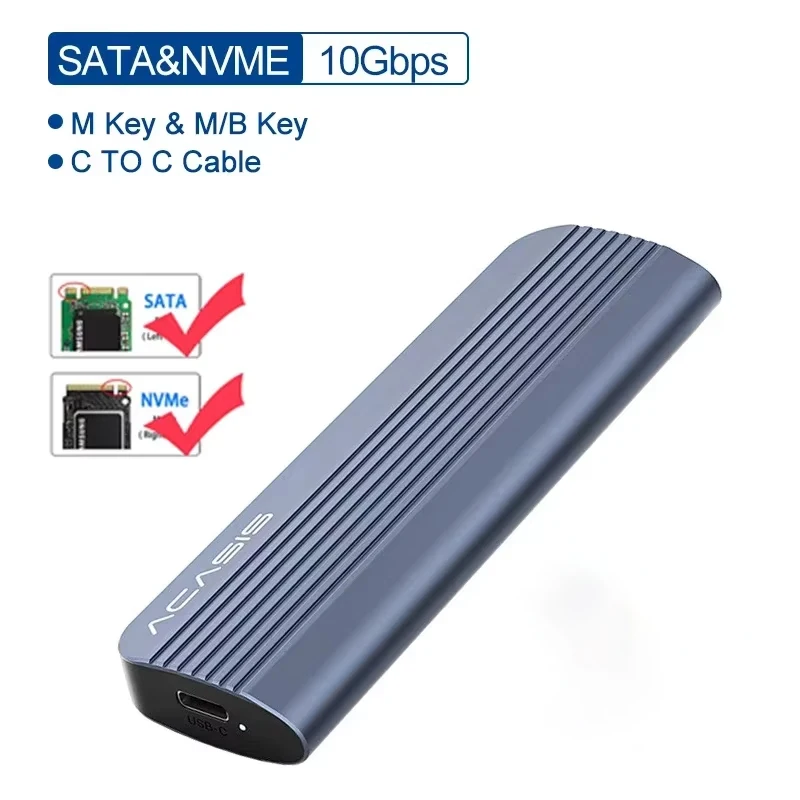 ACASIS M.2 NVMe SATA SSD-behuizing M2 SSD-behuizingsadapter 10 Gbps USB3.1 externe behuizing Ondersteuning NVMe/PCIe M-Key/B+M-sleutel Max. 8 TB