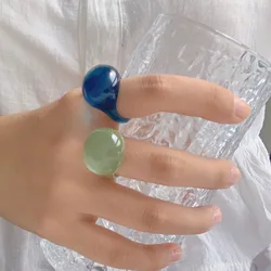 New Fashion Geometric Round Transparent Jelly Candy Colorful Resin Rings For Women Acrylic Chic Aesthetics Jewelry Accessories