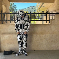 Y2K Harajuku Punk Personalized Printed Couple Set American High Street Gothic Zipper Jacket Sports Pants Set