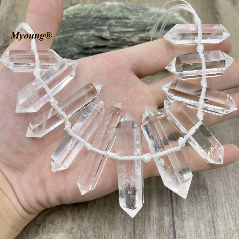 

Hand Cutting Nugget Large Center Drilled Natural Clear Quartz Crystal Tower Point Reiki Healing Pendant Bead MY230750