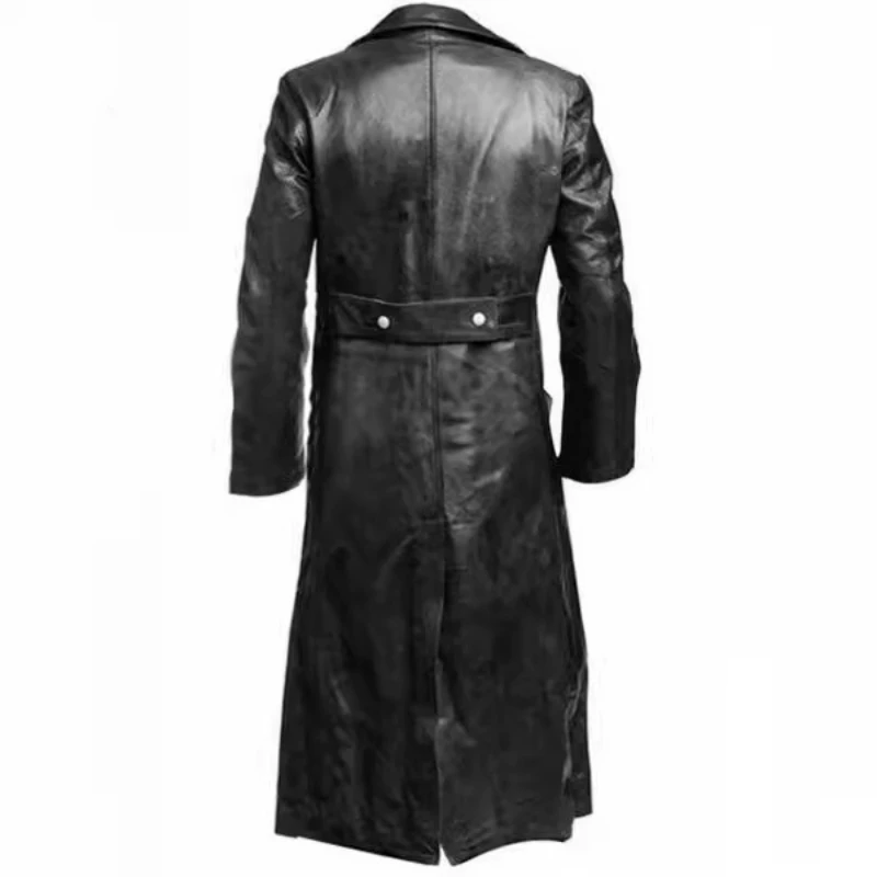 Leather Windbreaker for Men Double Breasted Leather Jacket Leather Coat for Men