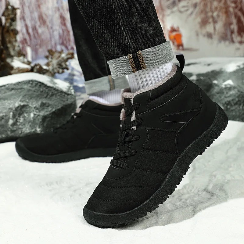 

Men's Oversized Waterproof Winter Boots Cold-Resistant Footwear Cotton-Lined Boots Lace-Up Winter Boots with Fleece Lining