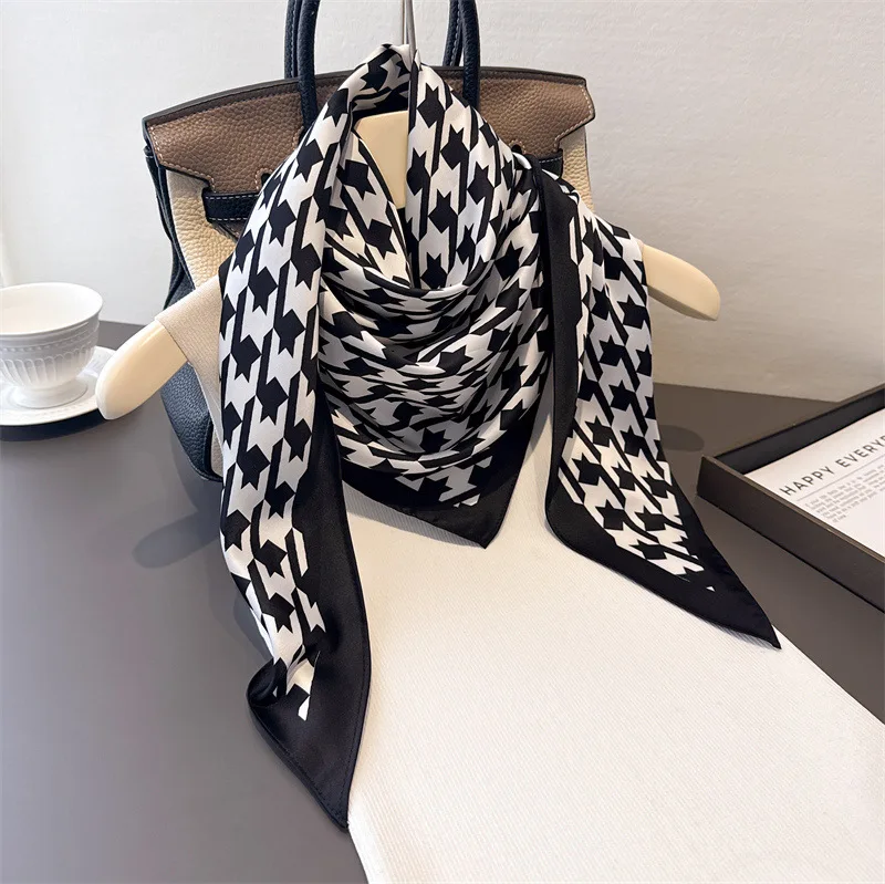 Luxury Silk Scarf Hijab Turban Women's Print Fashion Headband Shawl Neckerchief Handkerchief Windproof Bandana Wraps Head Scarfs