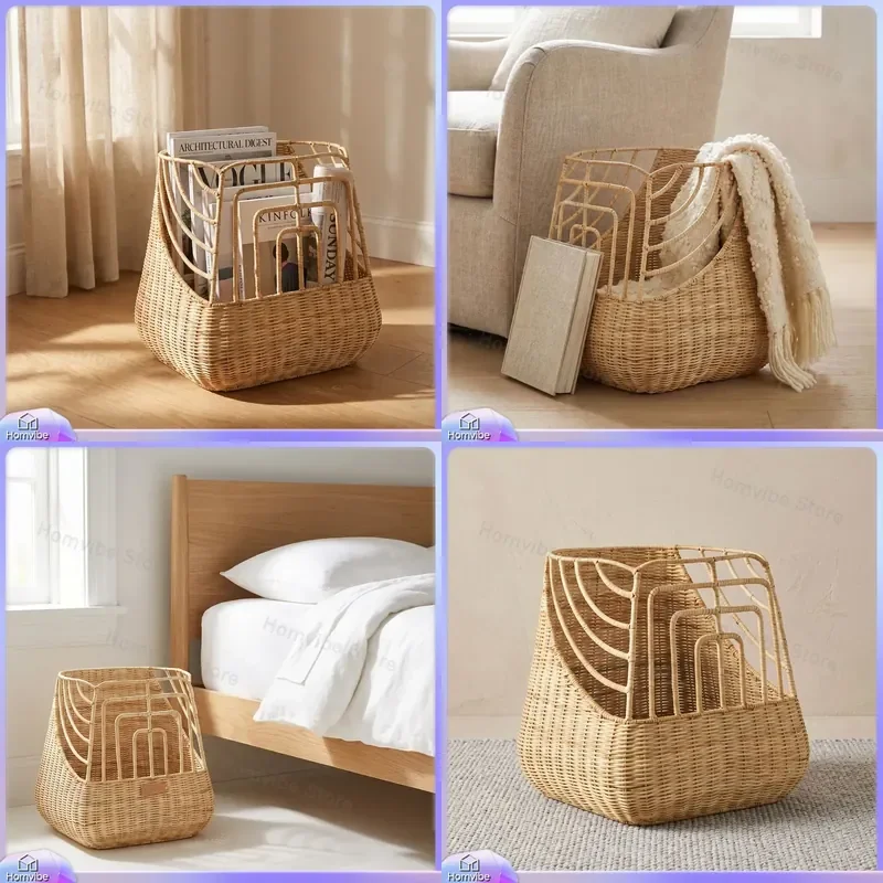 for Household Laundry Basket True Rattan Woven Clothes Storage Dirty Laundry Hamper Large Capacity Organizer Bin for Bedroom