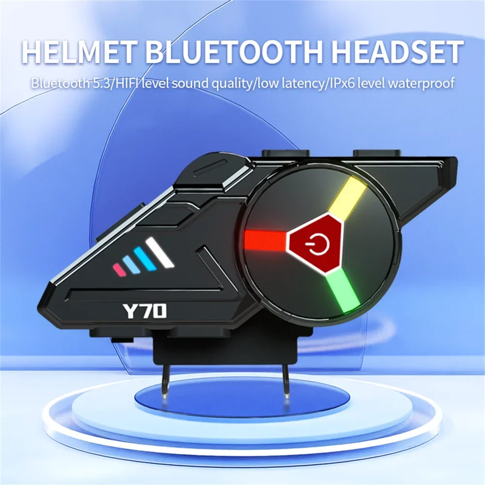 Y70 Atmosphere Light Motorcycle Helmet Headset Bluetooth 5.3 EDR Wireless Headphones Earphones IP67 Waterproof Roise Reduction