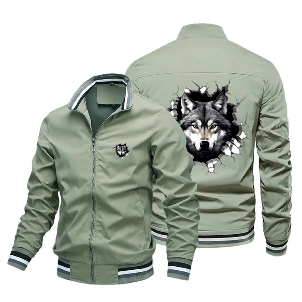 Printed Wolf Flying Jacket Long sleeved 2024 Men's Spring/Summer Fashion Trend Street Leisure and Handsome Motorcycle Coat