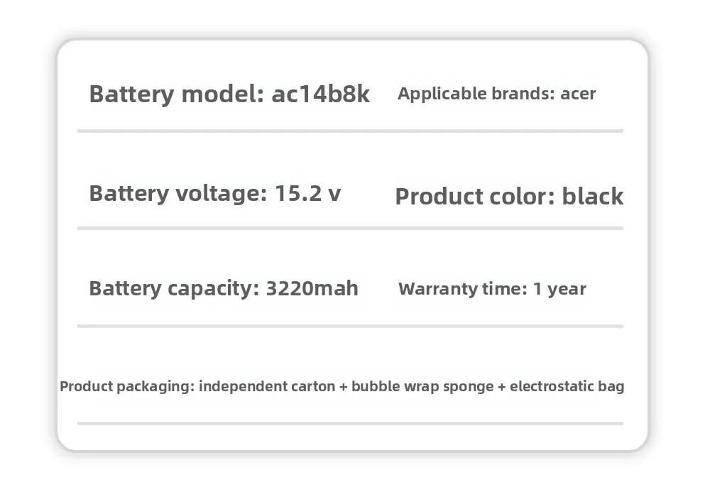 بطارية كمبيوتر محمول AC14B8K مكونة من 4 خلايا لجهاز Acer B3K TMP236 P238 MS2392 N17C1