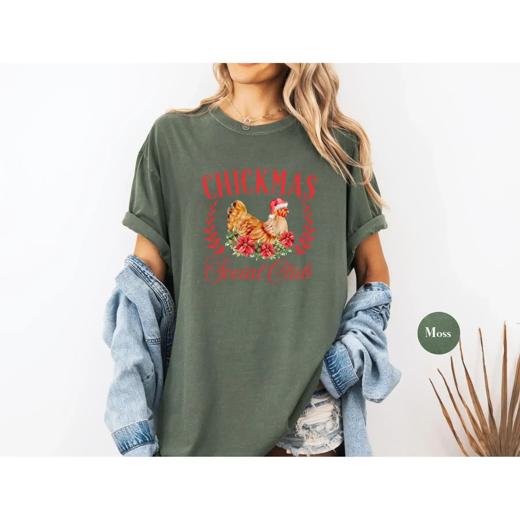 Christmas Chicken  T Shirt Animal Lover For Crazy Lady Farm