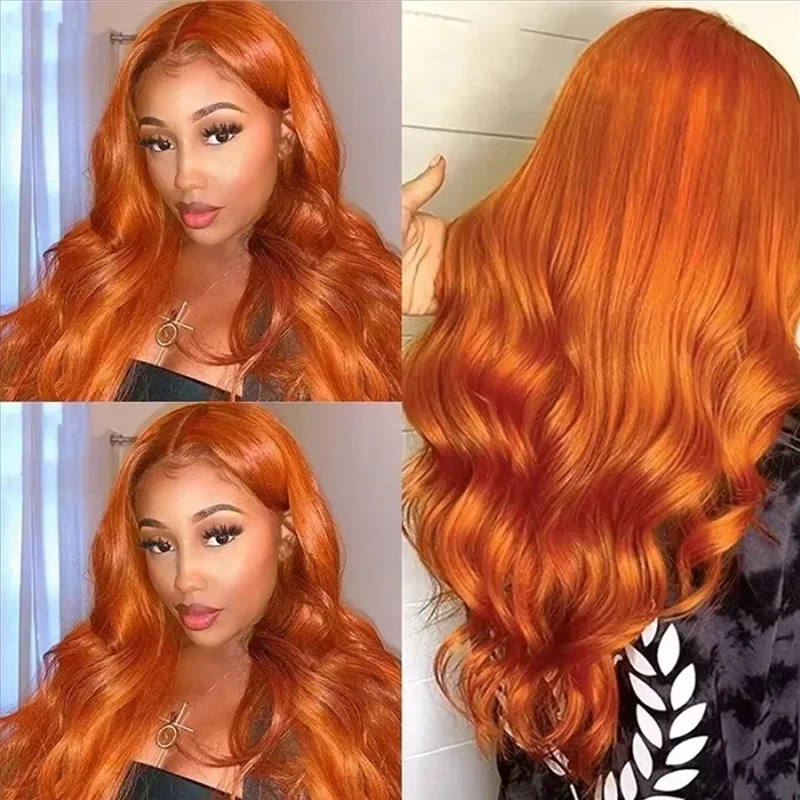 350 naranja jengibre onda del cuerpo 13x4 HD peluca Frontal de encaje brasileño 30 32 pulgadas Color naranja 13x6 pelucas de cabello humano Frontal de encaje para mujeres