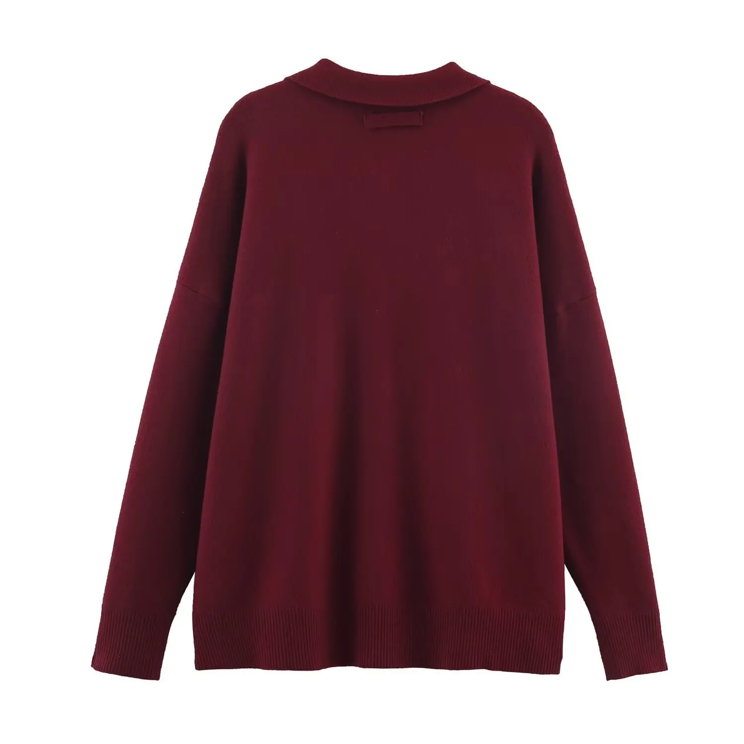 Maxdutti Minimalist Burgundy Polo Collar Knitwear Women Tops Pullover Women's Sweater Knitwear Woman Clothing Woman Clothes