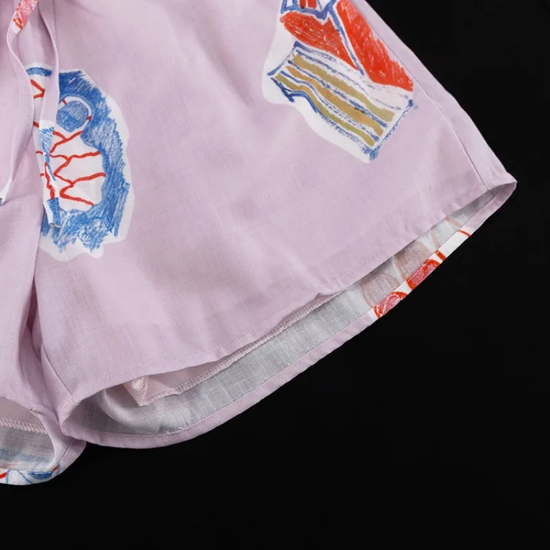 Strandurlaub-Print 2-teiliges Set Sommer Damen Kurzarm-Shirt & Shorts Lässige Leinen Tropische Lockere Loungewear – Detail 10