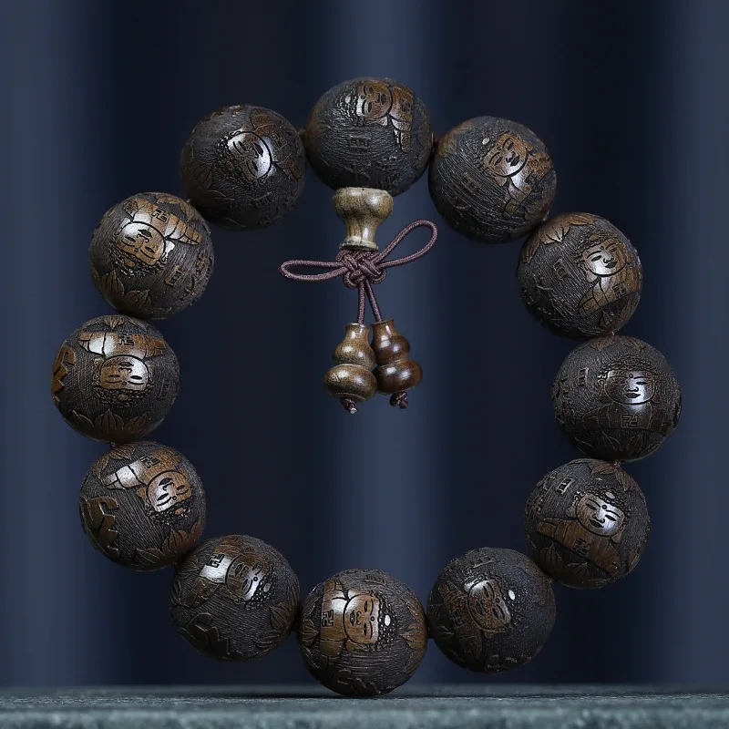 

Ebony 2.0 Carved Ethnic Style Prayer Bead Bracelet for Men and Women Wearable and Playable Gifts